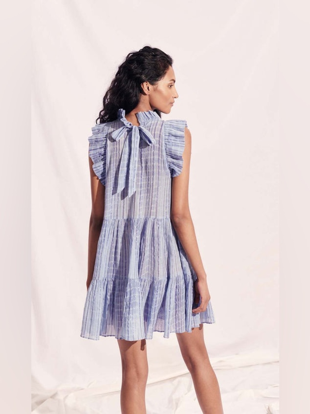 SAYLOR Aggy Tiered Ruffle Tie Back Mini Sundress in Blue Purple Periwinkle